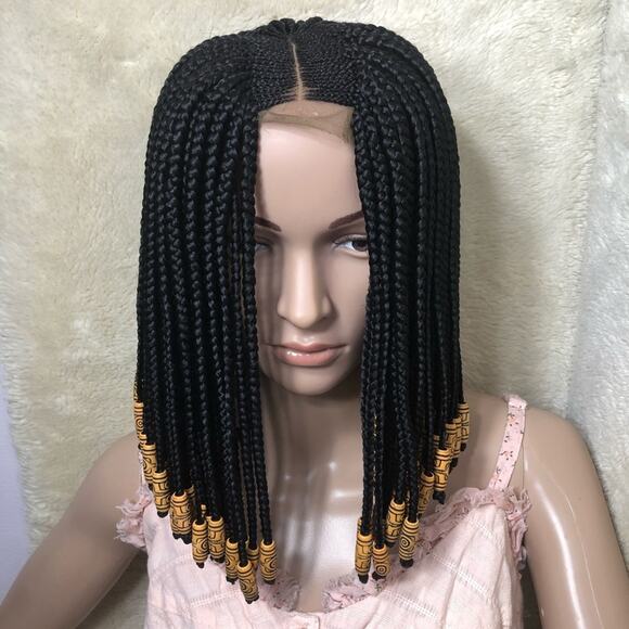 Bob center part closure wig with beads